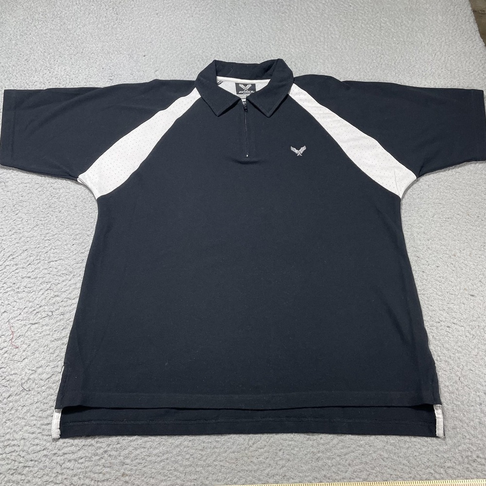 Avirex Polo Shirt‎ Mens Large Black White Colorblock 1/4 Zip Cotton Eagle Logo